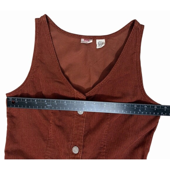 Levi’s XS Corduroy Button Front Mini Dress Brown Sleeveless Casual Vintage Style - Picture 8 of 12